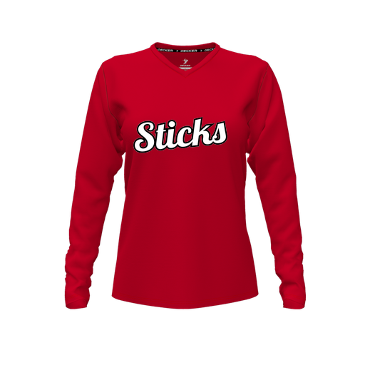 [FTLVCFRD-FYXS-LOGO1] Decker Comfort T-Shirt (Female Youth XS, Red, V Neck, Logo 1, Long Sleeve)