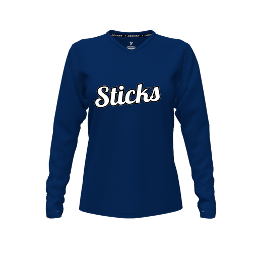 [CUS-DFW-TEES-CMF-VNK-LSL-NVY-FYXS-LOGO1] Comfort T-Shirt (Female Youth XS, Navy, V Neck, Logo 1, Long Sleeve)