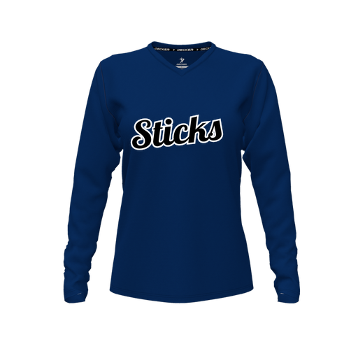 [CUS-DFW-TEES-CMF-VNK-LSL-NVY-FYXS-LOGO2] Comfort T-Shirt (Female Youth XS, Navy, V Neck, Logo 2, Long Sleeve)