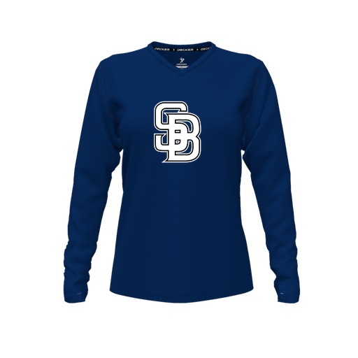 [CUS-DFW-TEES-CMF-VNK-LSL-NVY-FYXS-LOGO3] Comfort T-Shirt (Female Youth XS, Navy, V Neck, Logo 3, Long Sleeve)