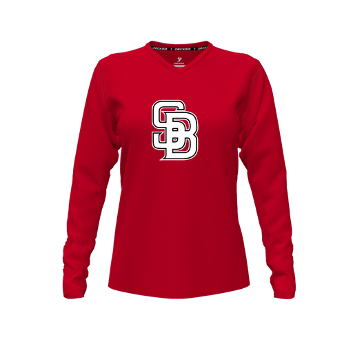 [CUS-DFW-TEES-CMF-VNK-LSL-RED-FYXS-LOGO3] Comfort T-Shirt (Female Youth XS, Red, V Neck, Logo 3, Long Sleeve)
