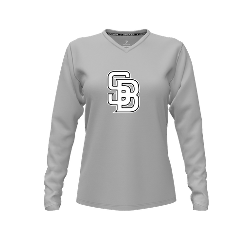 [CUS-DFW-TEES-PER-VNK-LSL-GRY-FYXS-LOGO3] Performance T-Shirt (Female Youth XS, Gray, V Neck, Logo 3, Long Sleeve)