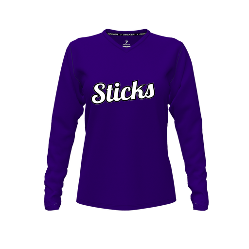 [CUS-DFW-TEES-PER-VNK-LSL-PUR-FYXS-LOGO1] Performance T-Shirt (Female Youth XS, Purple, V Neck, Logo 1, Long Sleeve)